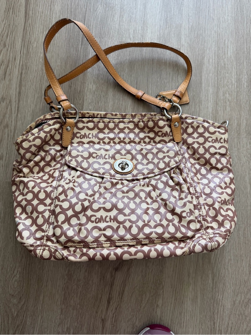 Coach Brown & Cream Signature Canvas Shoulder Bag